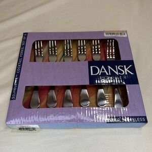 NIB Set of 6 Cocktail Forks Dansk Kitchen Silhouette 18/10 Stainless Steel